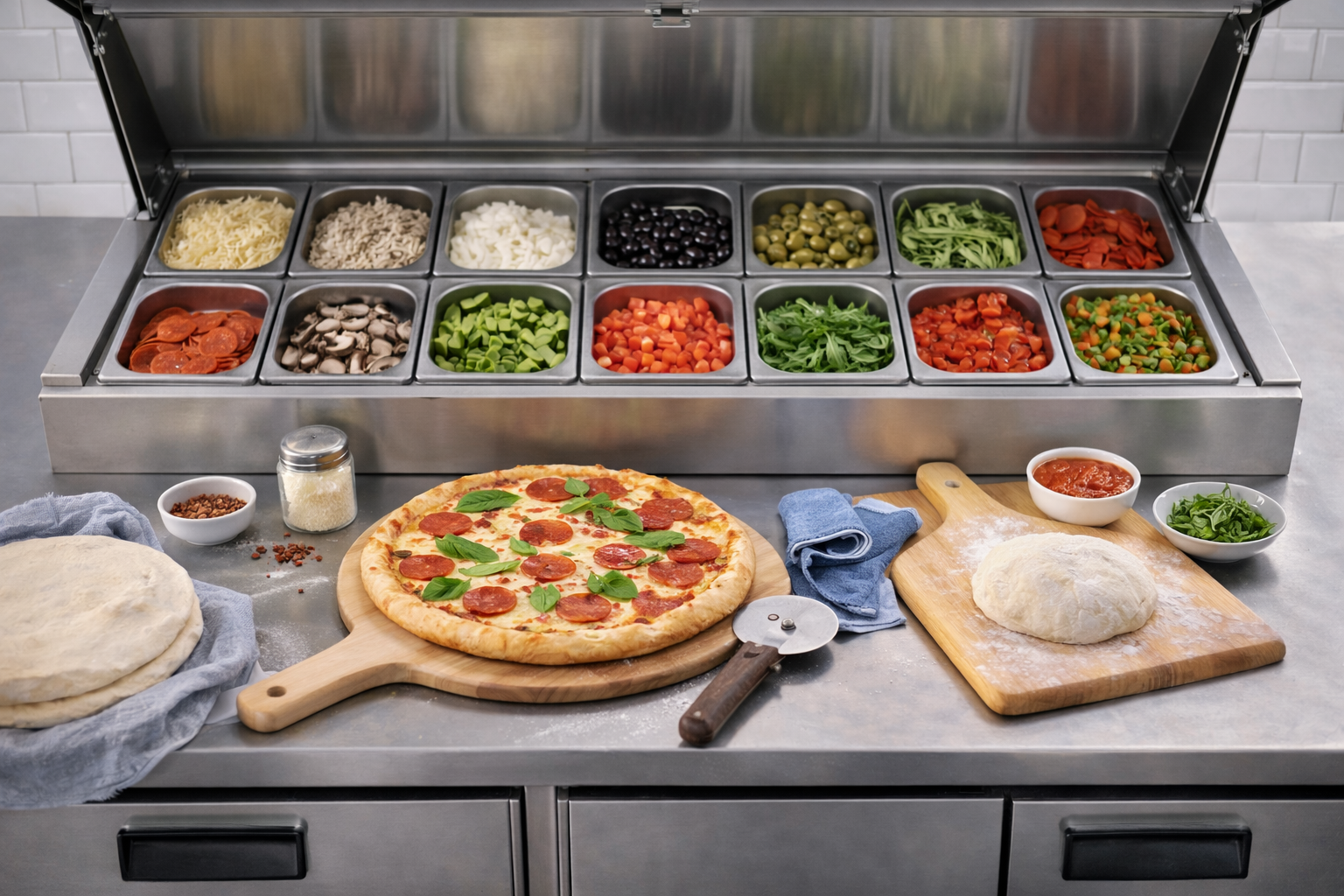 Saladette pizza réfrigérée pour pizzeria professionnelle - Cuistéo
