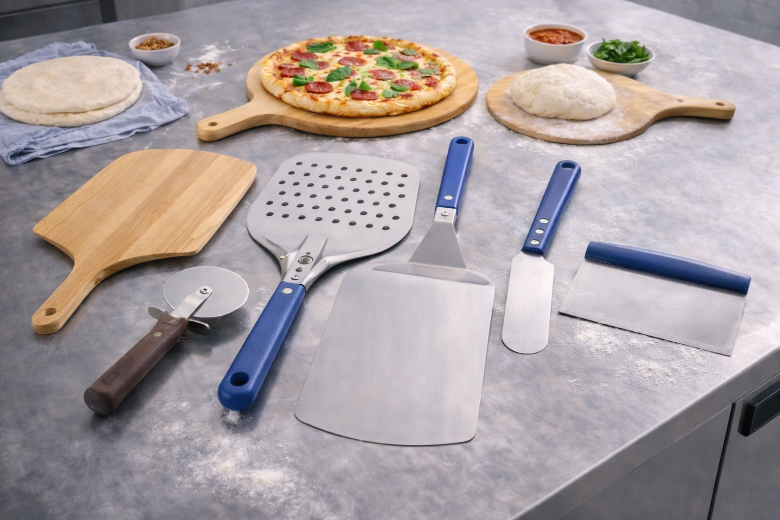 Ustensiles pizza professionnels pelles roulettes - Cuistéo
