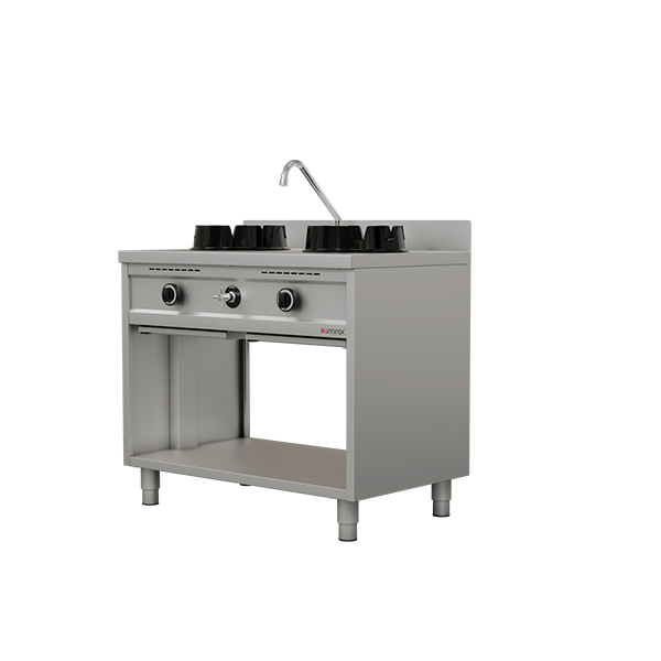 Fourneau wok gaz - 2 feux - 2 x 15 kW - L 1000 x P 600 x H 850/900 mm - Unninox