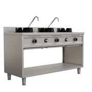 Fourneau wok gaz - 3 feux - 3 x 15 kW - L 1500 x P 600 x H 850/900 mm - Unninox