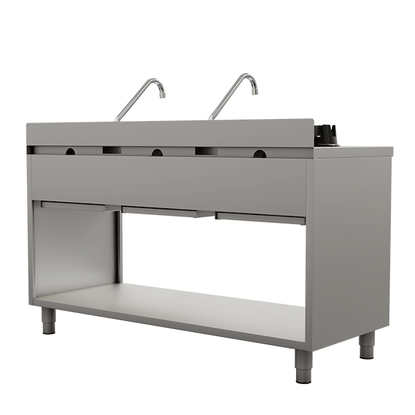 Fourneau wok gaz - 3 feux - 3 x 15 kW - L 1500 x P 600 x H 850/900 mm - Unninox