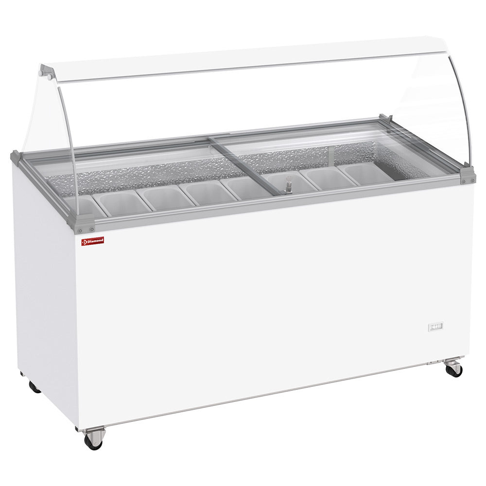 Conservateur comptoir à glaces, 467 litres, couvercles coulissants sur roulettes avec vitres bombées , capacité 8 bacs - Réf CCV