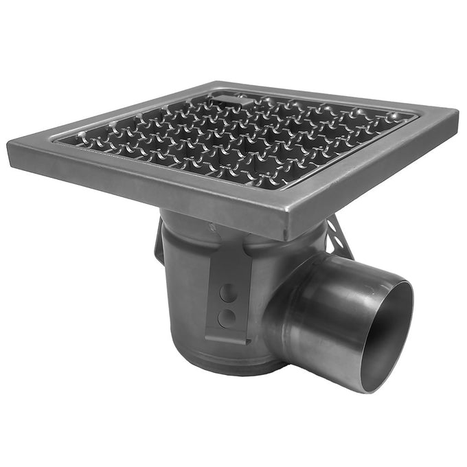 Caniveau de sol inox 400x400, sortie horizontale - L 405 x P 405 x H 194 mm - Diamond