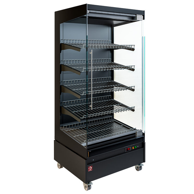 Vitrine chauffante, libre-service, avec porte vitrée, sur roues - FULL BLACK - 3,1 kW - L 820 x P 741 x H 1917 mm - Diamond