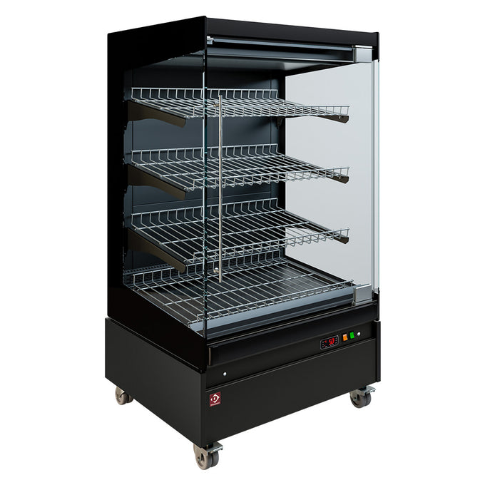 Vitrine chauffante, libre-service, avec porte vitrée, sur roues - FULL BLACK - Réf HAS08-P5 - 3,1 kW - Diamond