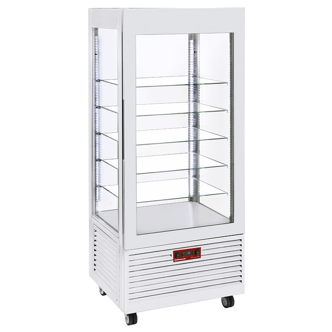 Vitrine 4 faces T° positive, 5 étagères en verre, ventilée, 480 Lit, BLANCHE - L 800 x P 630 x H 1850 mm - Diamond