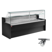 Comptoirs vitrine réfrigérés à vitre droite 90°, avec réserve - NOIR + Option: Châssis sur 4 roues dont 2 avec freins - Diamond
