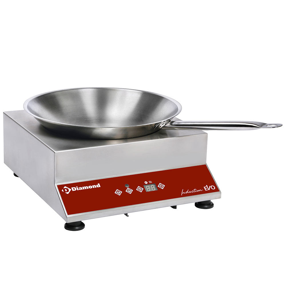 Plaque à induction "wok" + Poêle wok, 3000 watt, touches capacitives - Diamond