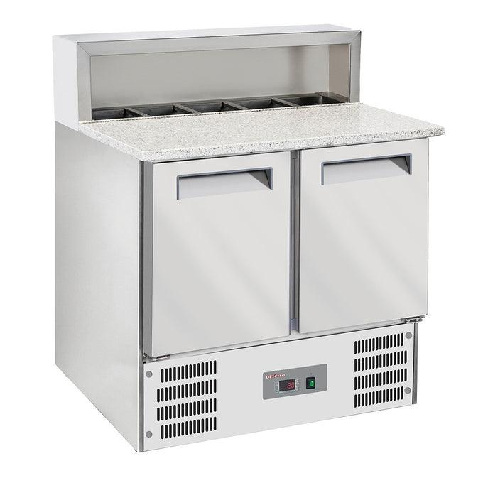 Table pizzas frigorifique 2 portes GN1/1, structure réfrigérée 5x GN1/6-150 mm - L 900 x P 700 x H 850 mm - Diamond