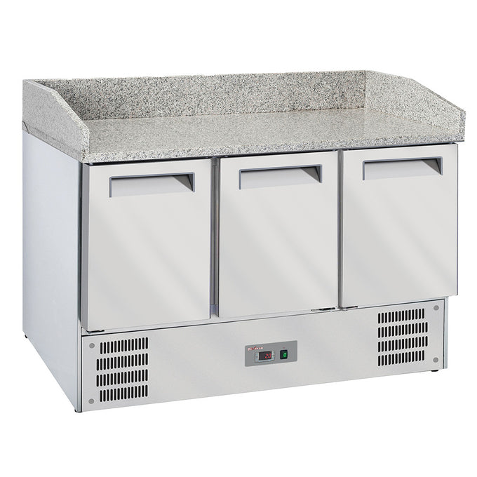 Table réfrigérée positive - Table pizzas frigorifique 3 portes GN1/1, top en granit - L 1400 x P 700 x H 1020 mm - Diamond