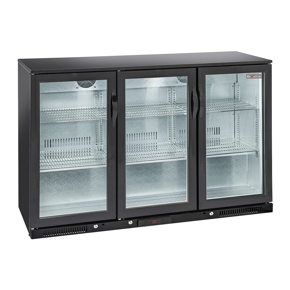 Refroidisseur de bouteilles "arrière bar" ventilé, 3 portes  vitrées battantes - Diamond
