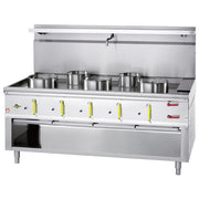 Fourneau wok 5 brûleurs avec rideau d'eau - Diamond