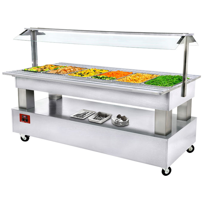 Buffet chauffant, bain marie, 6x GN1/1-150 (Bois Blanc) - 3,6 kW - Diamond