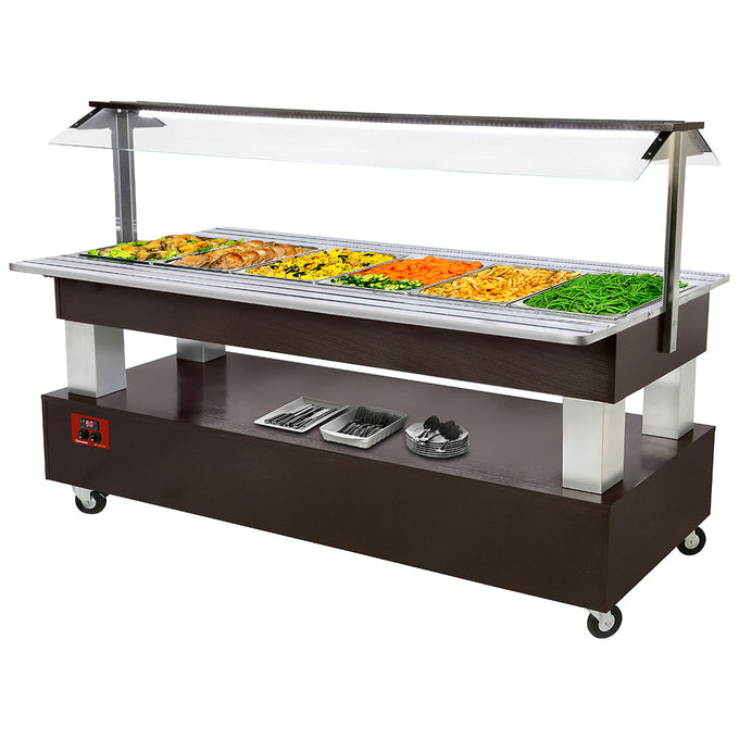 Buffet chauffant, bain marie, 6x GN 1/1-150 (bois wengé) - 3,6 kW - Diamond