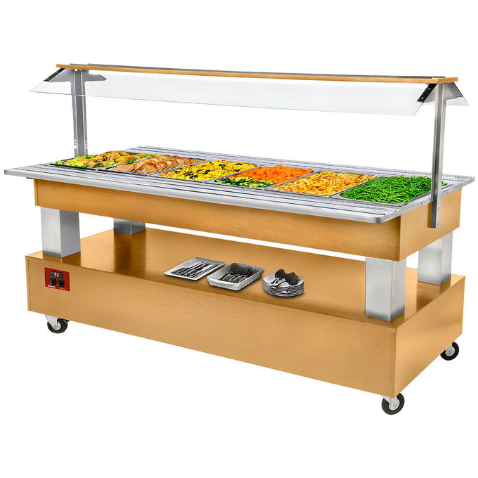 Buffet chauffant, bain marie, 6x GN 1/1-150 (Bois Chêne clair) - 3,6 kW - Diamond