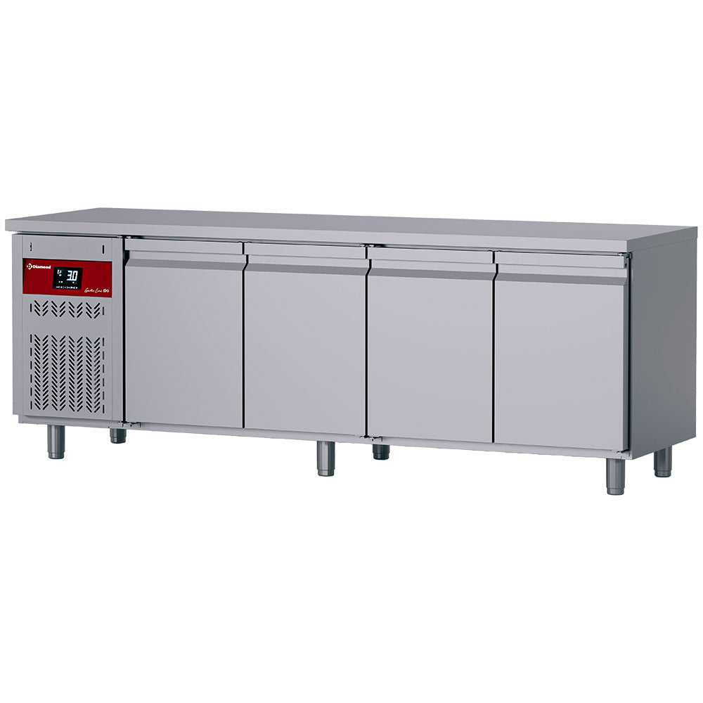 Table frigorifique ventilée, 4 portes GN 1/1, 550 Lit. groupe a gauche - Diamond