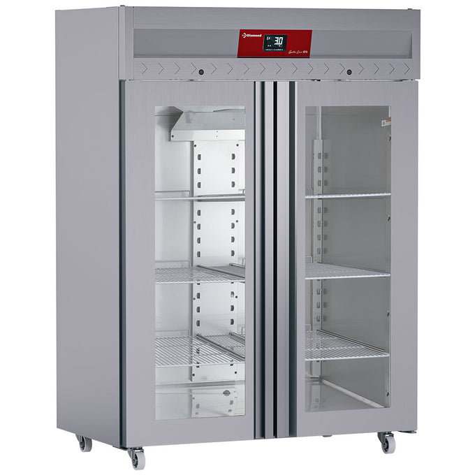 Armoire réfrigérée positive ventilée 1400 Lit. 2 portes vitrées (GN 2/1), sur roues - 0,47 kW - 1440 x 840 x 2020 mm - Diamond