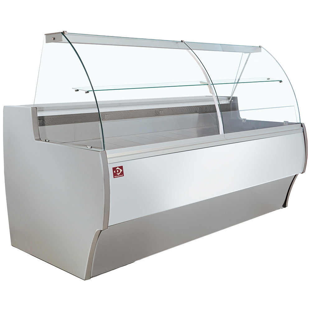Comptoir vitrine réfrigéré à vitre bombée, ventilé, avec réserve - GRIS/BLANC - Diamond