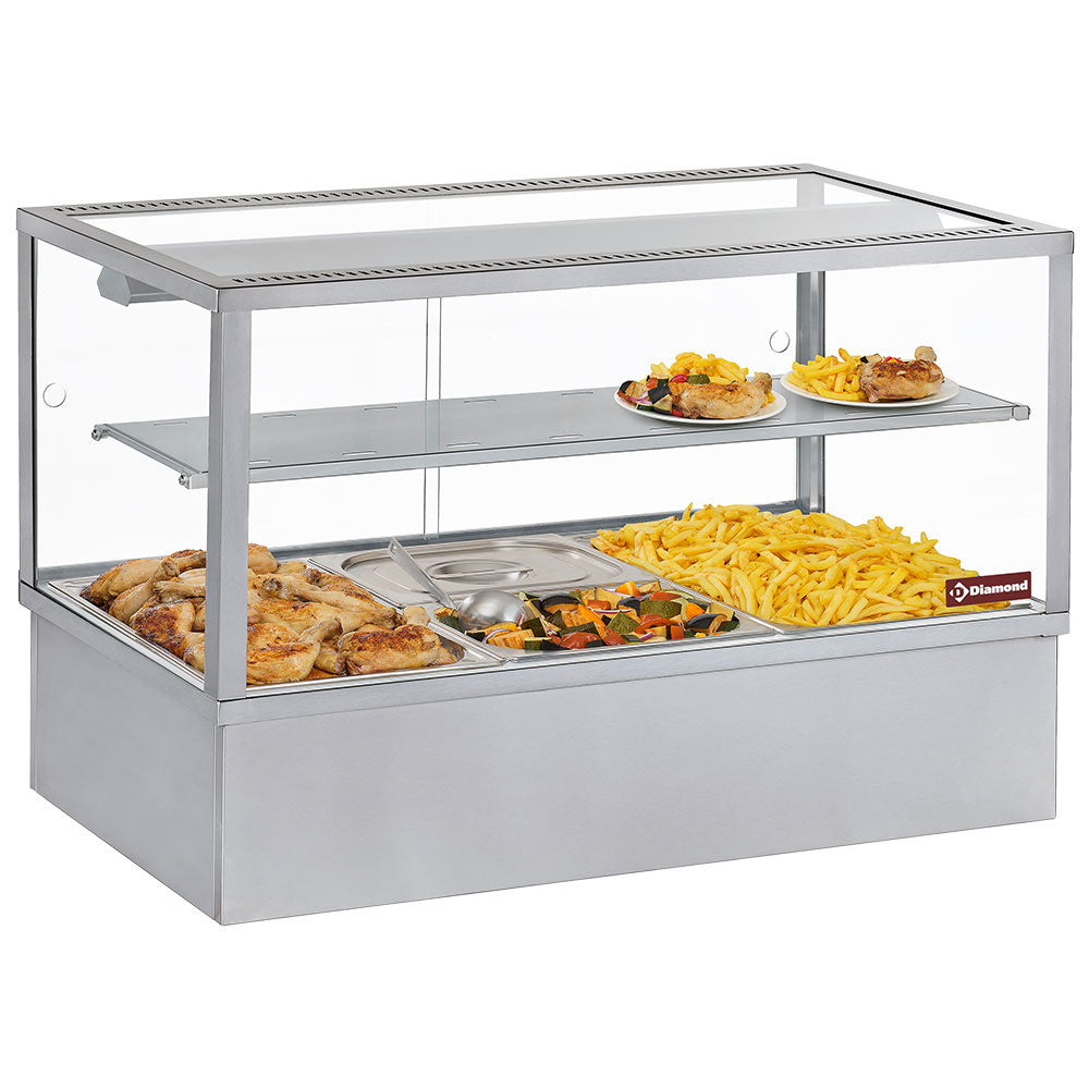 Vitrine chauffante, bain-marie 3 GN 1/1, panoramique - Diamond