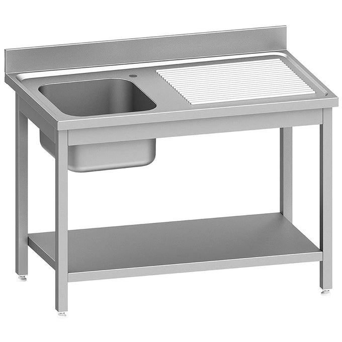 Plonge inox ECO 1 cuve égouttoir droite, avec tablette inférieure - Réf WR-E1C1-4DS - L 1400 x P 700 x H 900 mm - Diamond