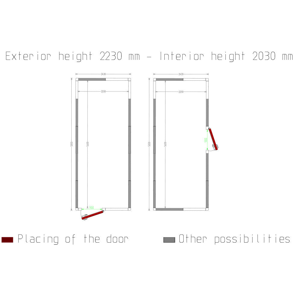 Chambre ISO 100, dim.int. 2230 x 5630 xh 2230 mm  (28 m³) - Diamond
