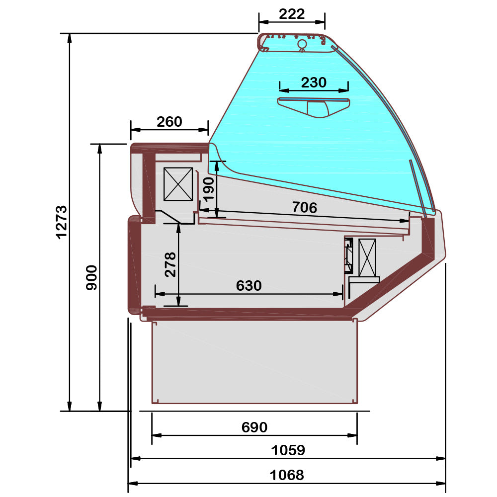 Comptoir ventilé, avec réserve, vitre bombée - Frontal BLANC - Réf CMN13-V3 - Diamond