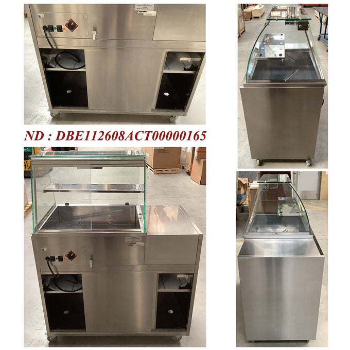 Vitrine chauffante, bain-marie 2x GN 1/1, panoramique + Meuble inox support vitrine - Diamond