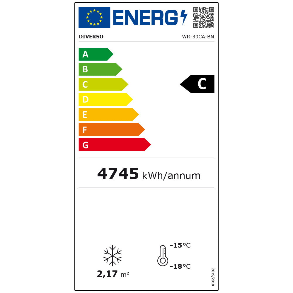 Vitrine ventilée négative 374L - 5 niveaux fixes caisson lumineux -18°/-24° - Noir - Diverso