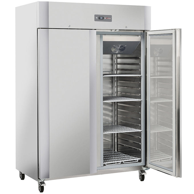 Armoire réfrigérée positive ventilée 1200 Lit. 2 portes GN 2/1, sur roues, 2 avec freins - 0,29 kW - 1400x823x2045 mm - Diamond