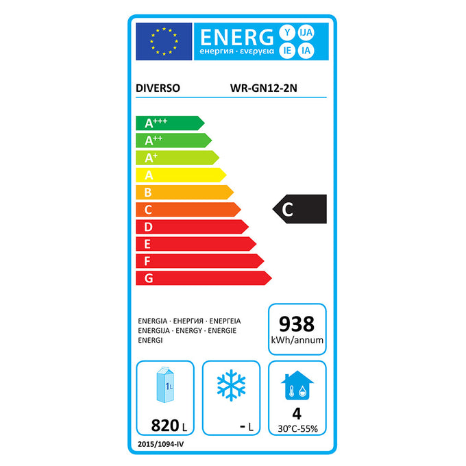 Armoire réfrigérée positive ventilée 1200 Lit. 2 portes GN 2/1, sur roues, 2 avec freins - 0,29 kW - 1400x823x2045 mm - Diamond