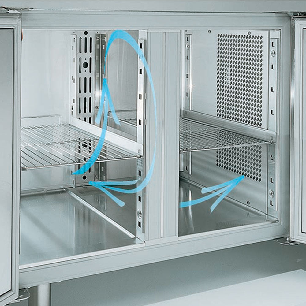Table frigorifique, ventilée, pour pizza 2 portes et 7 tiroirs avec plan de travail en granit - Diamond