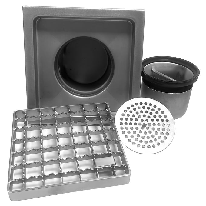 Caniveau de sol inox 400x400, sortie horizontale - L 405 x P 405 x H 194 mm - Diamond