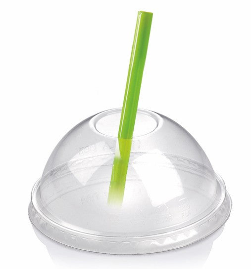 Couvercle jetable dôme en PLA de diamètre 10 cm avec un trou de 25 mm., lot de 50 - Ecobioshopping