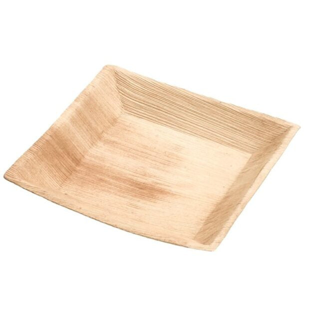 Assiette jetable plate 18 × 18 cm en feuille de palmier, lot de 25 - Ecobioshopping