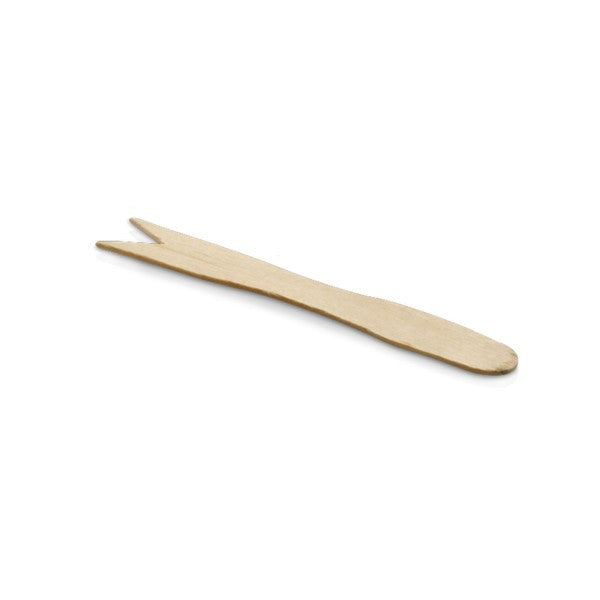 Fourchette jetable autocollante 8,5 cm à deux pointes en bois, lot de 1000 - Ecobioshopping