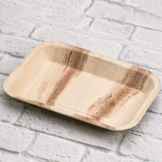 Plateau rectangulaire 23x15 en feuille de palmier, lot de 25 - Ecobioshopping