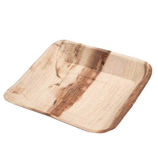 Assiette jetable plate carrée 24 × 24 cm en feuille de palmier, lot de 25 - Ecobioshopping