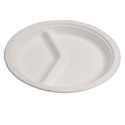 Assiette jetable plate à deux compartiments de 26 cm en cellulose, lot de 50 - Ecobioshopping