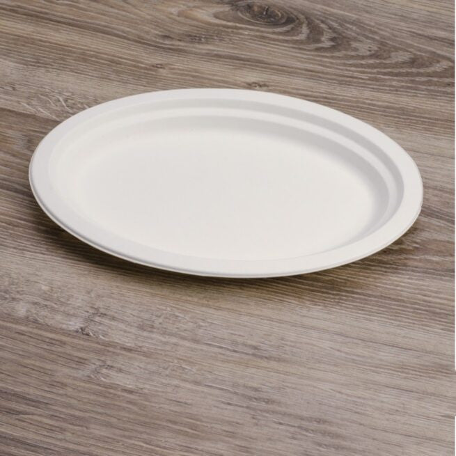 Assiette jetable ovale 26 × 19 cm en cellulose, lot de 50 - Ecobioshopping