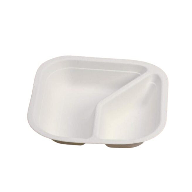 Assiette jetable 17 × 17 cm à deux compartiments en cellulose, lot de 50 - Ecobioshopping