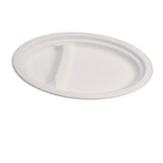 Assiette jetable ovale à deux compartiments 26 × 19 cm en cellulose, lot de 50 - Ecobioshopping