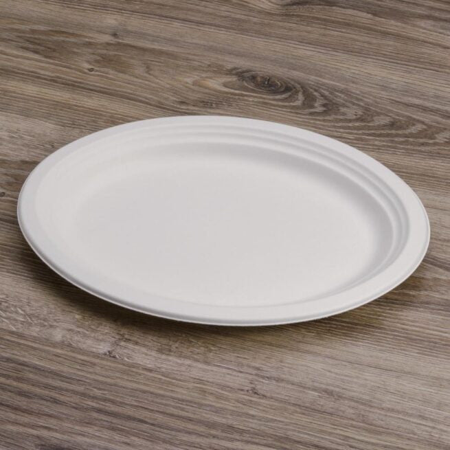 Assiette jetable ovale 32 × 25 cm en cellulose, lot de 50 - Ecobioshopping