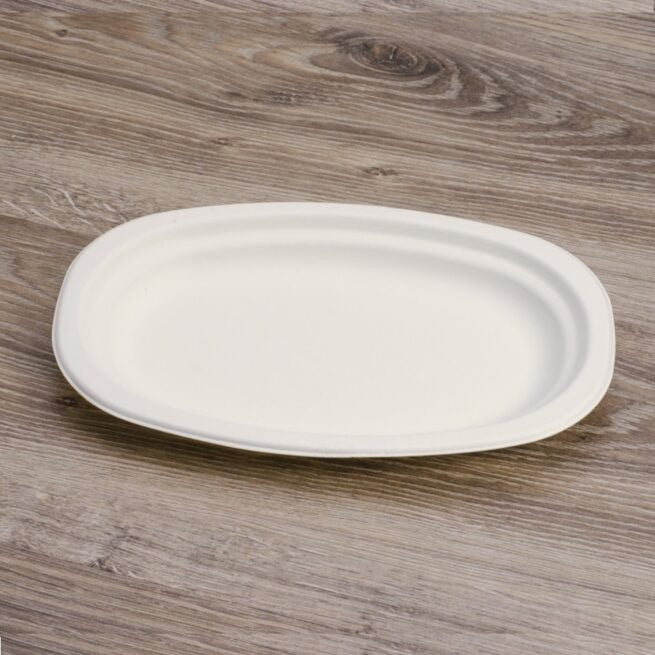 Assiette jetable ovale 23 × 16 cm en cellulose, lot de 50 - Ecobioshopping