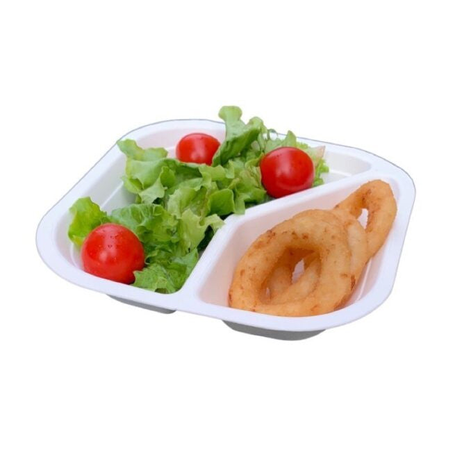 Assiette jetable 17 × 17 cm à deux compartiments en cellulose, lot de 500 - Ecobioshopping