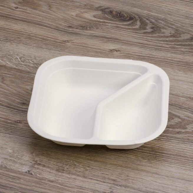 Assiette jetable 17 × 17 cm à deux compartiments en cellulose, lot de 500 - Ecobioshopping