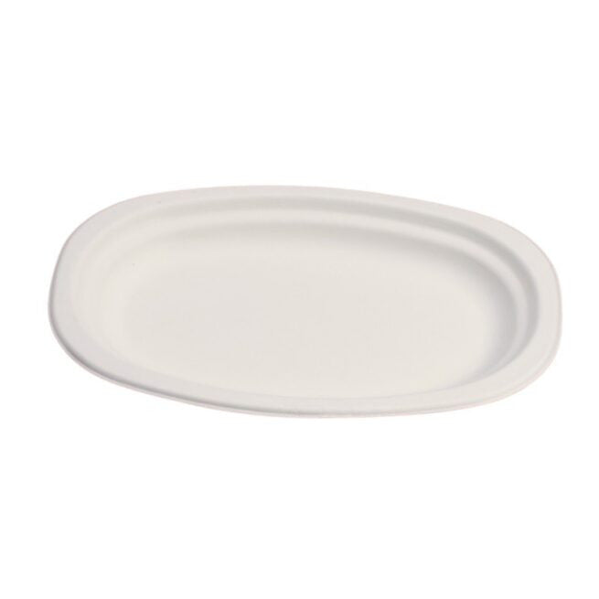 Assiette jetable ovale 23 × 16 cm en cellulose, lot de 500 - Ecobioshopping