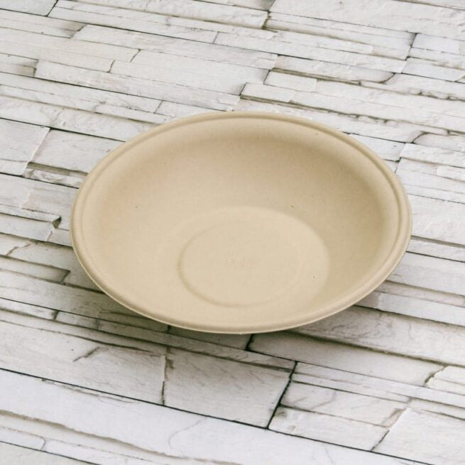 Assiette jetable rond Nature 600 ml en cellulose, lot de 500 - Ecobioshopping