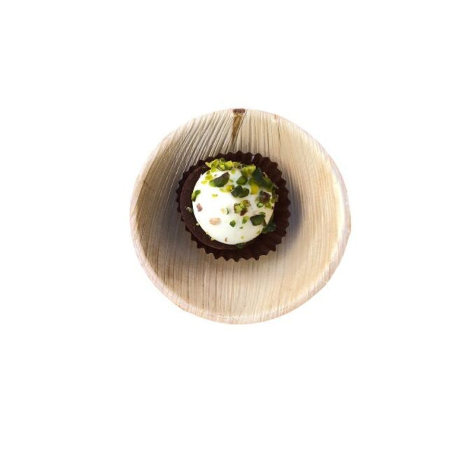 Mini assiette jetable Finger Food 9,5 cm en feuille de palmier, lot de 400 - Ecobioshopping