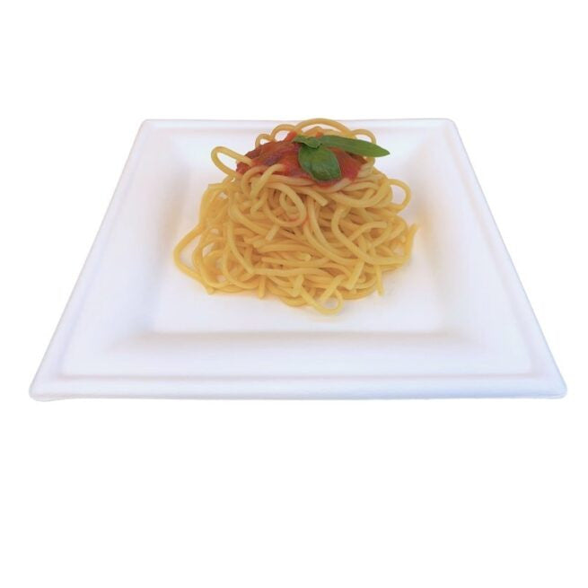Assiette jetable Élégance 26 × 26 cm en cellulose, lot de 500 - Ecobioshopping
