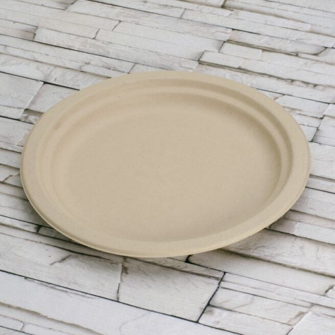 Assiette jetable plate Nature 23 cm en cellulose, lot de 500 - Ecobioshopping